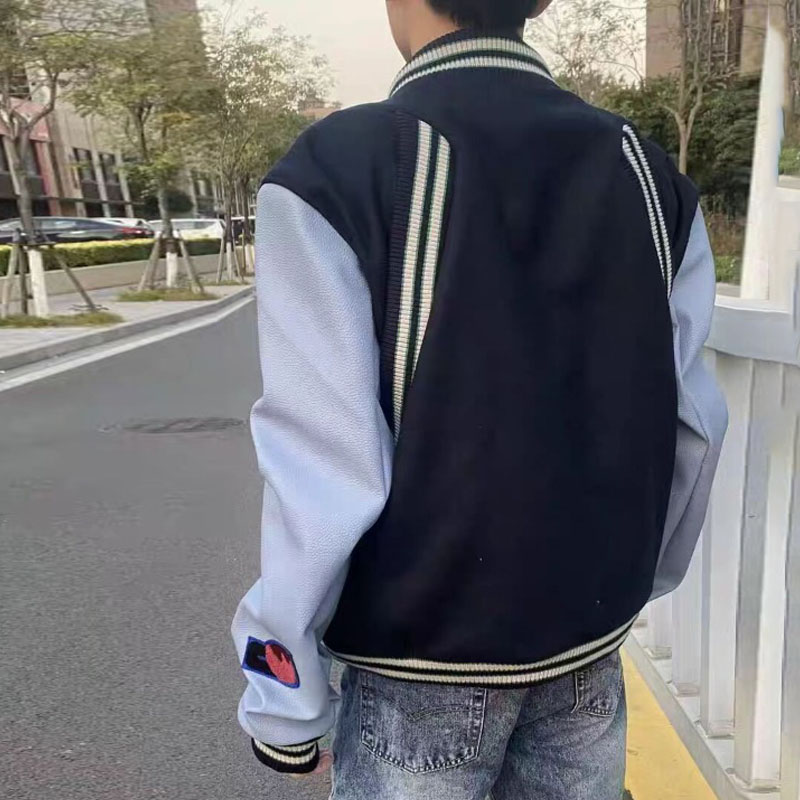 Fashion Patchwork Embroidery Quilted Leather Baseball Jacket