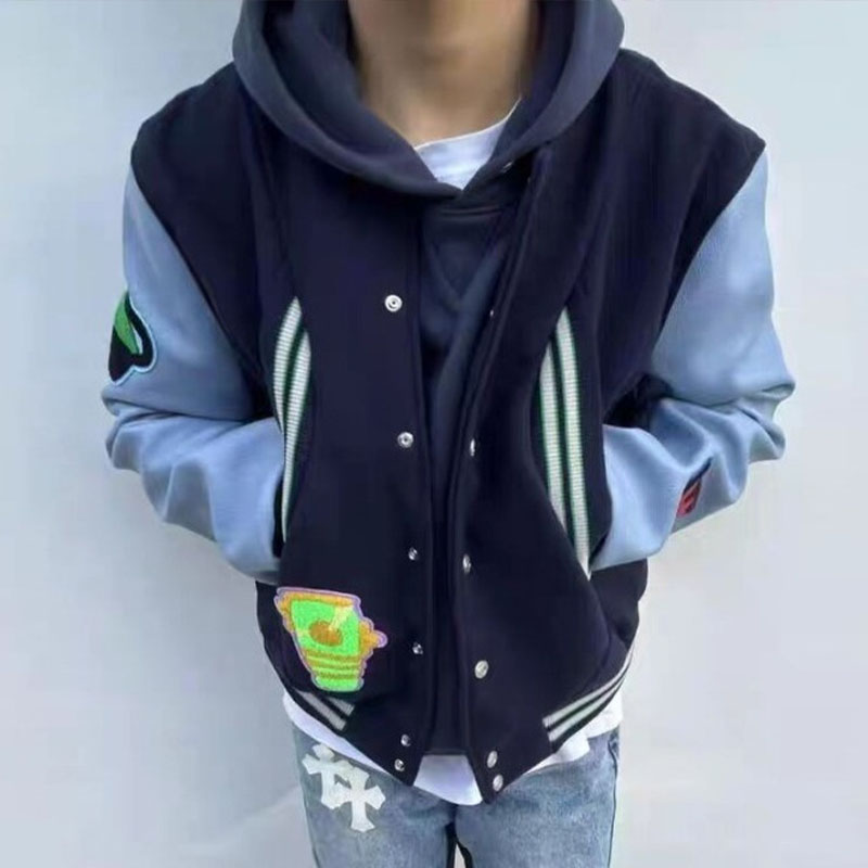 Fashion Patchwork Embroidery Quilted Leather Baseball Jacket