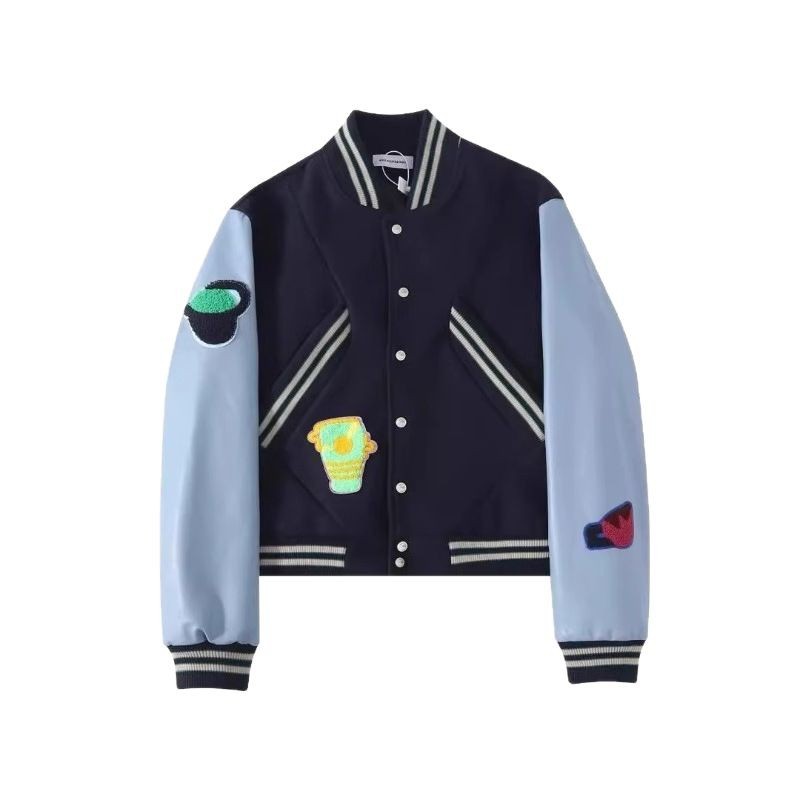 Fashion Patchwork Embroidery Quilted Leather Baseball Jacket