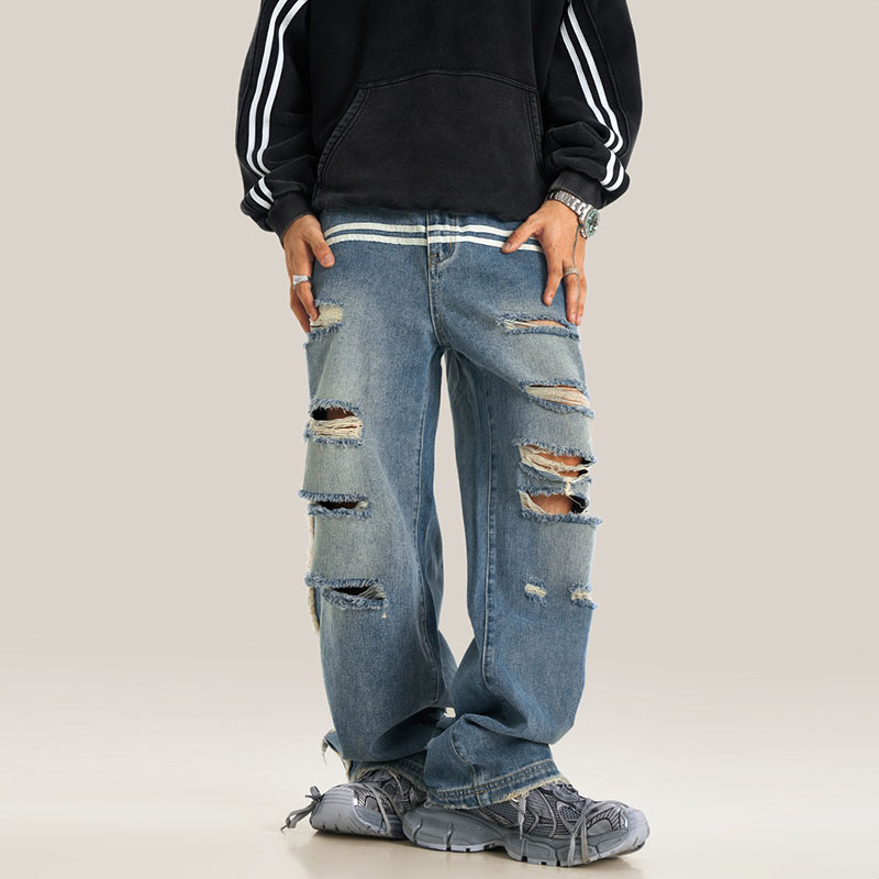 Y2K Vintage Ripped Striped Jeans