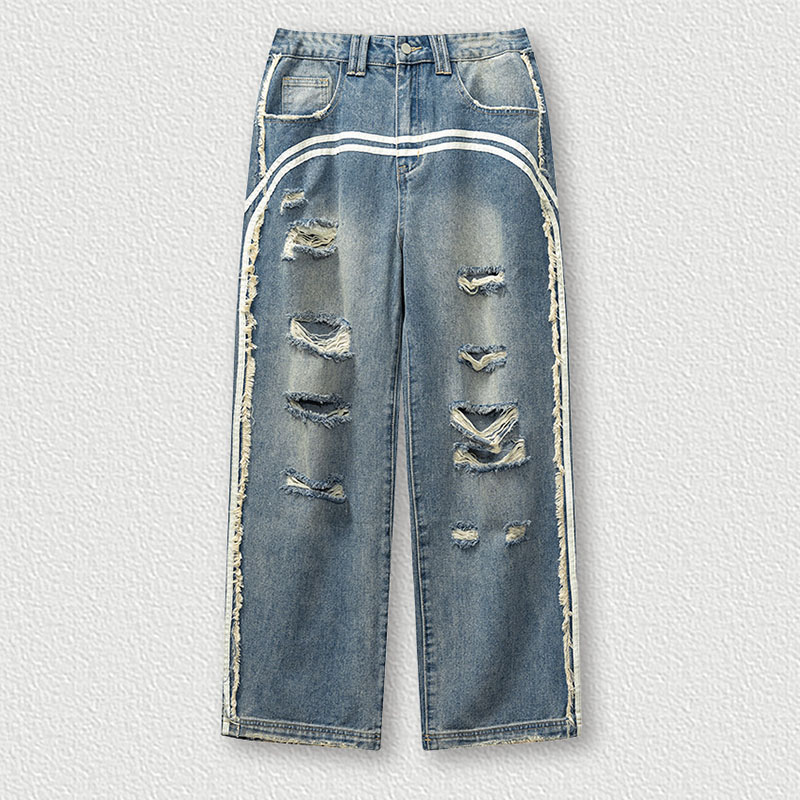 Y2K Vintage Ripped Striped Jeans