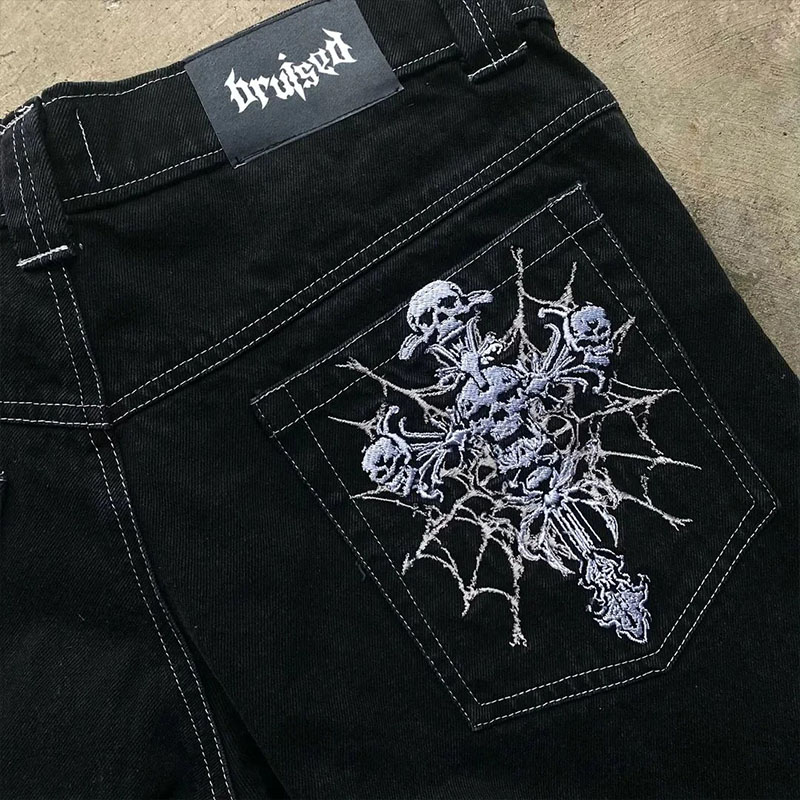 Vintage Skull Embroidered Jeans