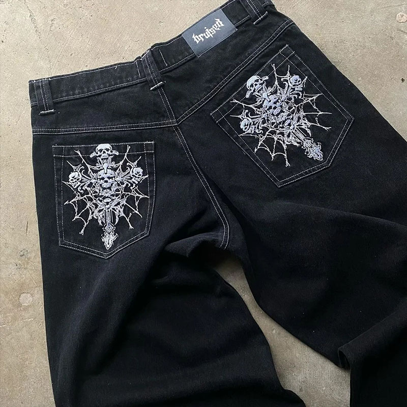 Vintage Skull Embroidered Jeans