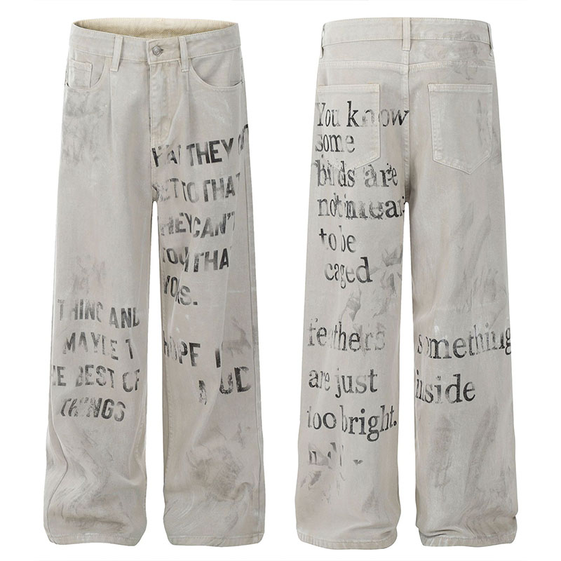 Vintage Aged Letter Graffiti Jeans