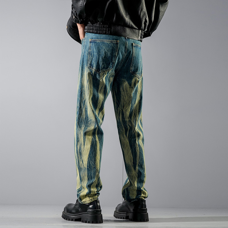 Irregular Wash Textured Straight Jeans