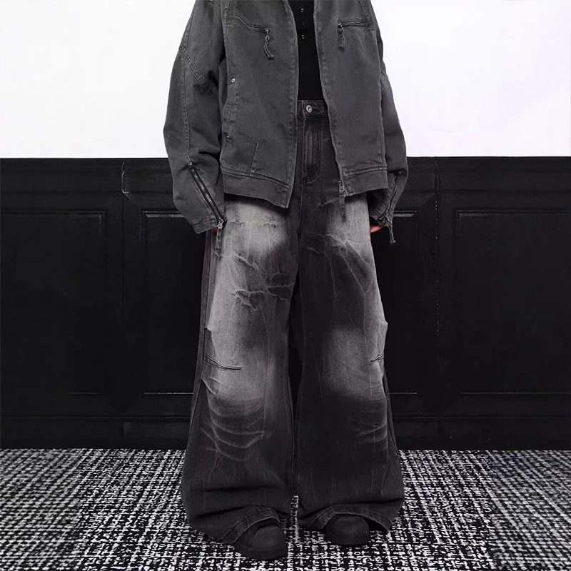 Vintage Aged Frayed Lightning Print Jeans