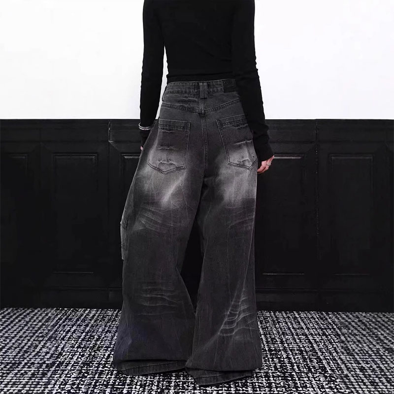 Vintage Aged Frayed Lightning Print Jeans