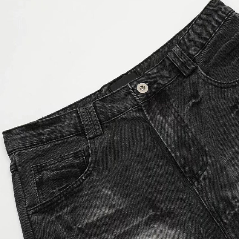 Vintage Aged Frayed Lightning Print Jeans