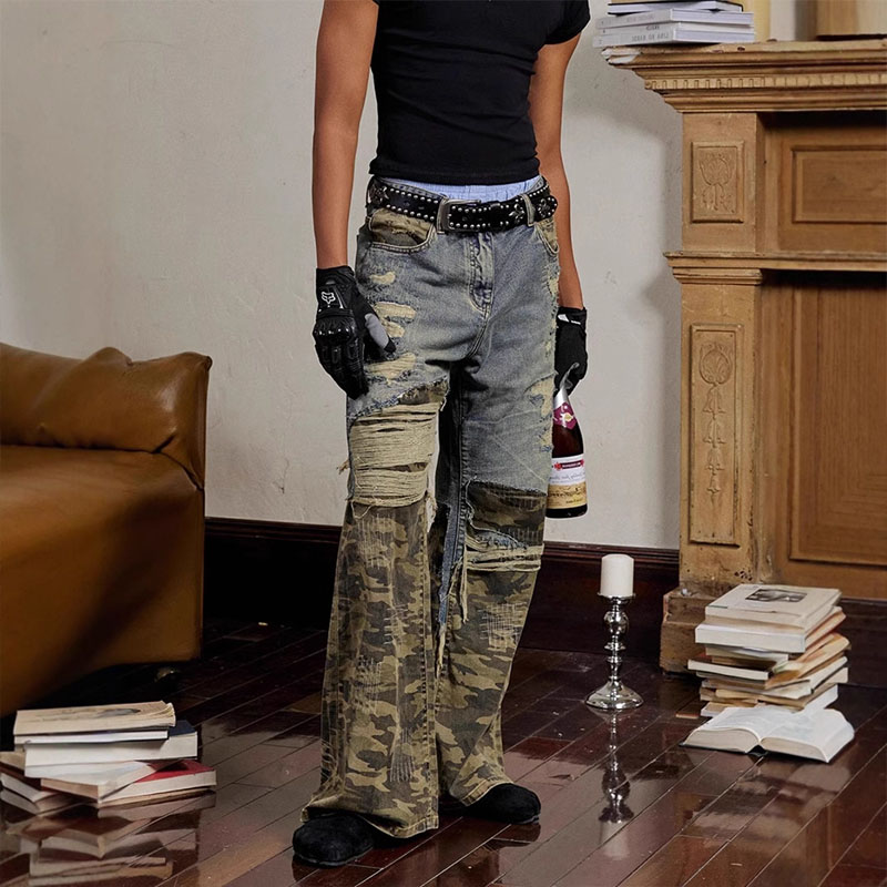 Y2K Patchwork Embroidered Camouflage Trousers