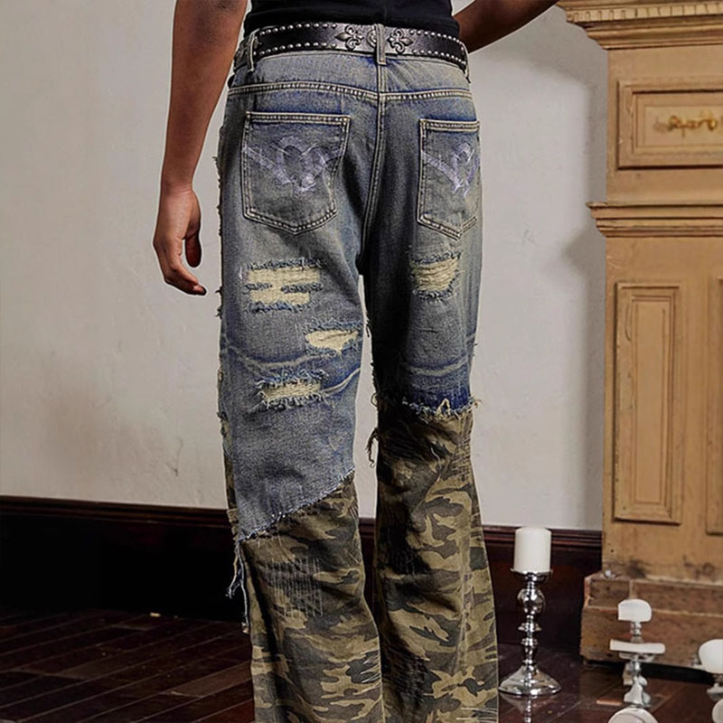 Y2K Patchwork Embroidered Camouflage Trousers