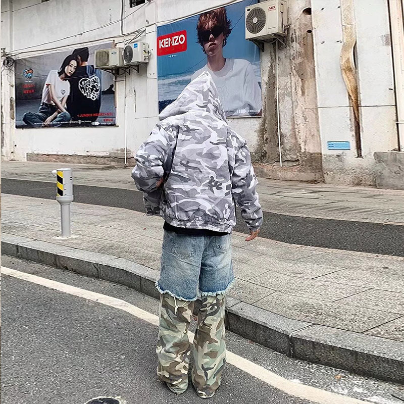 Vintage Spliced Camouflage Jeans