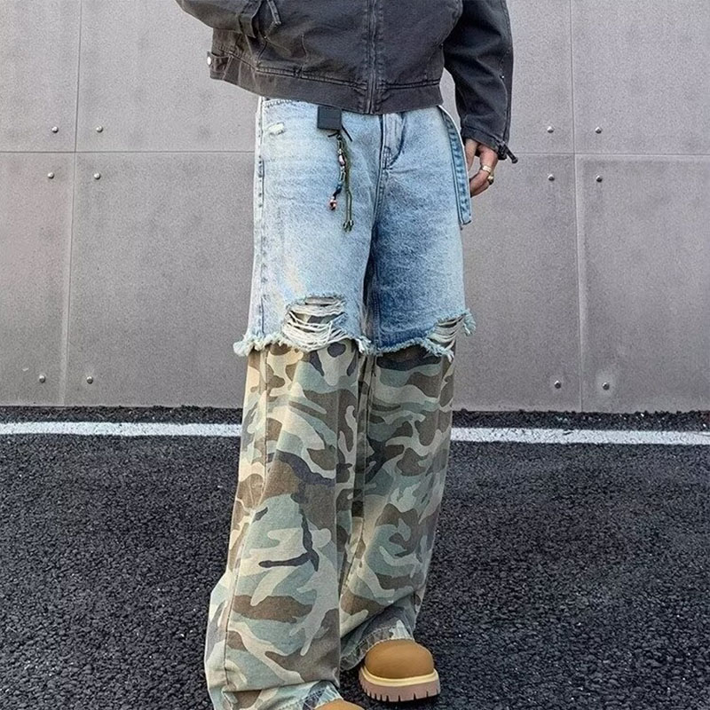 Vintage Spliced Camouflage Jeans