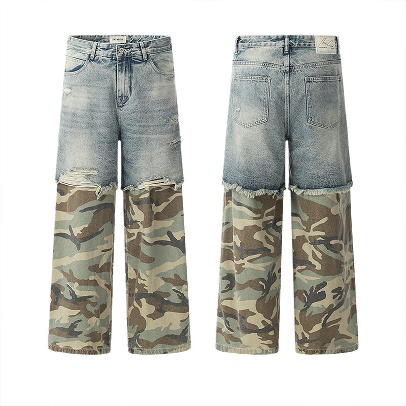 Vintage Spliced Camouflage Jeans