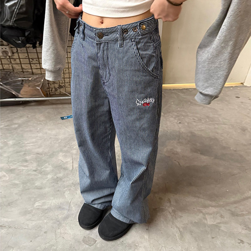 Embroidered Vintage Vertical Stripe Jeans