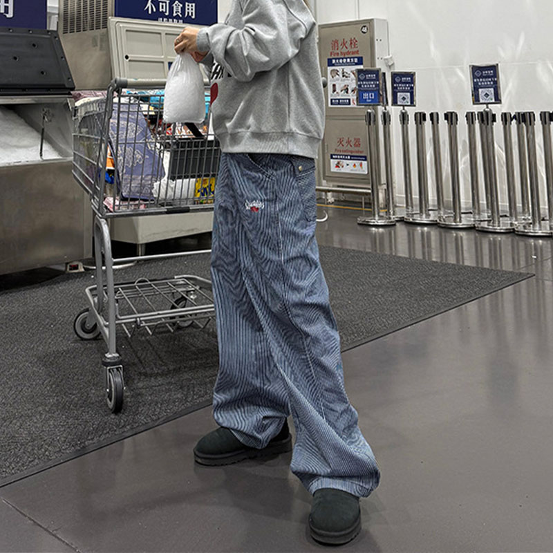 Embroidered Vintage Vertical Stripe Jeans