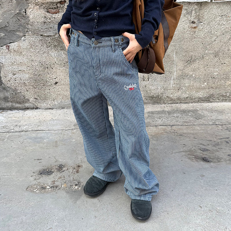 Embroidered Vintage Vertical Stripe Jeans