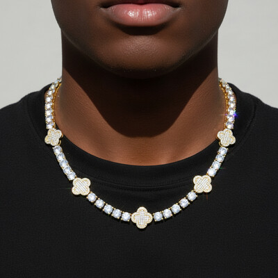 Full Iced Four Leaf Clover 5mm Tennis Chain