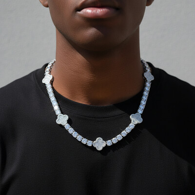 Full Iced Four Leaf Clover 5mm Tennis Chain