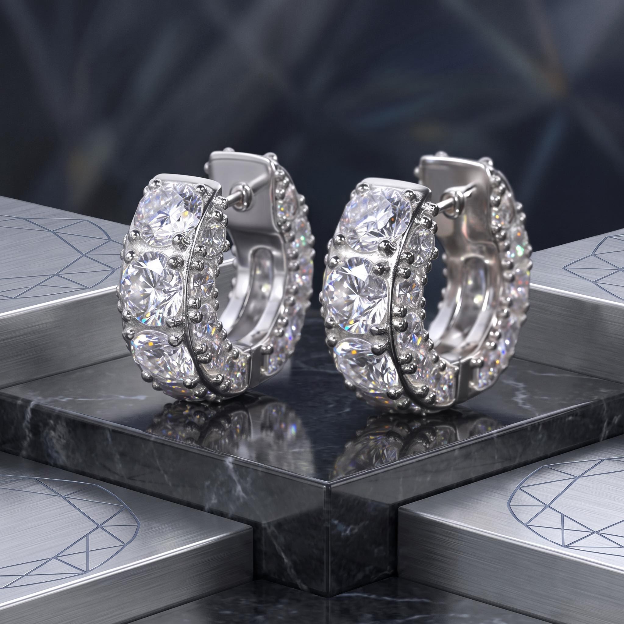 925 Silver & VVS1 Moissanite Hoop Earrings In White Gold 925 Silver & VVS1 Moissanite Hoop Earrings In White Gold
