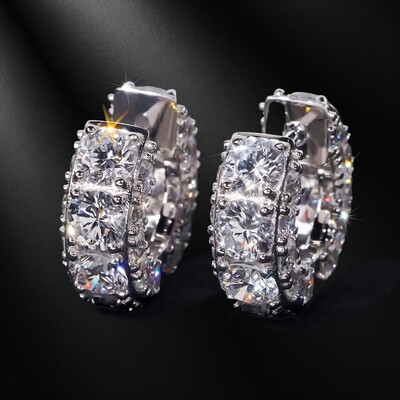 925 Silver & VVS1 Moissanite Hoop Earrings In White Gold 925 Silver & VVS1 Moissanite Hoop Earrings In White Gold