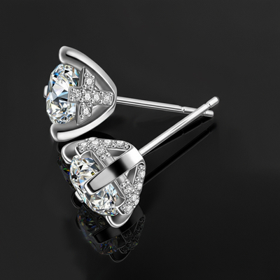 925S & VVS Moissanite 6-prong Stud Earrings with Cross Sides