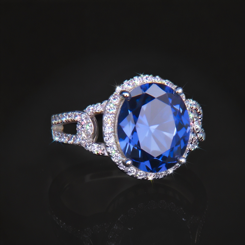 Iced Oval Sapphire Ring