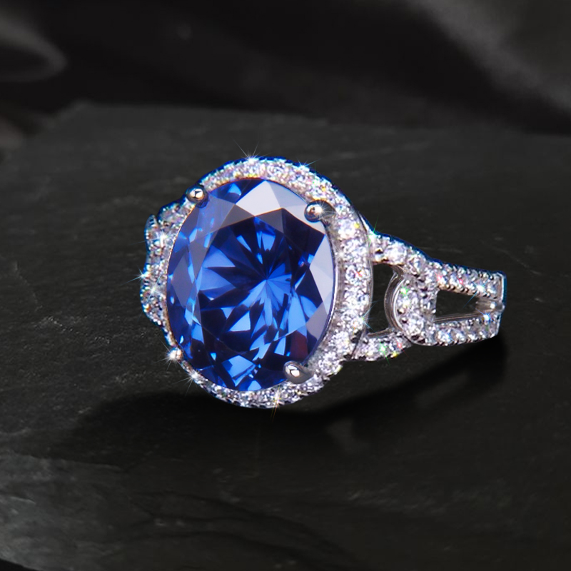 Iced Oval Sapphire Ring