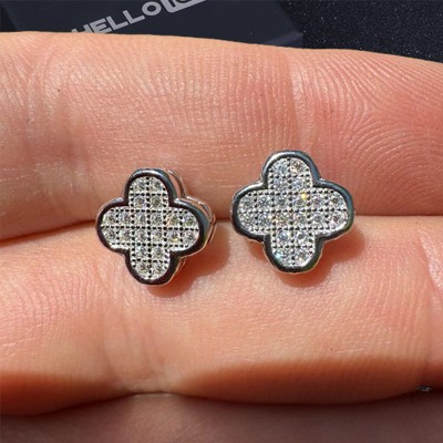 925S & VVS Moissanite 10mm Four Leaf Clover Stud Earrings