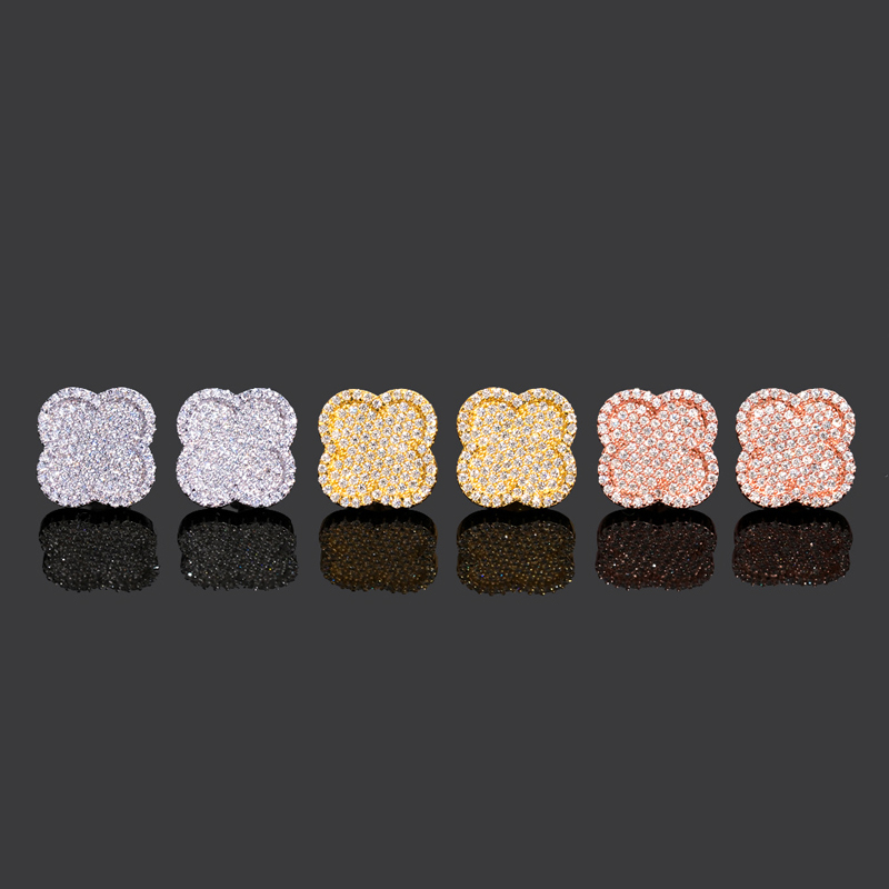 925S & VVS Moissanite Micro Paved Four Leaf Clover Stud Earrings