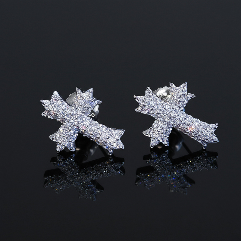 S925 & Moissanite 3-row Cross Stud Earrings S925 & Moissanite 3-row Cross Stud Earrings