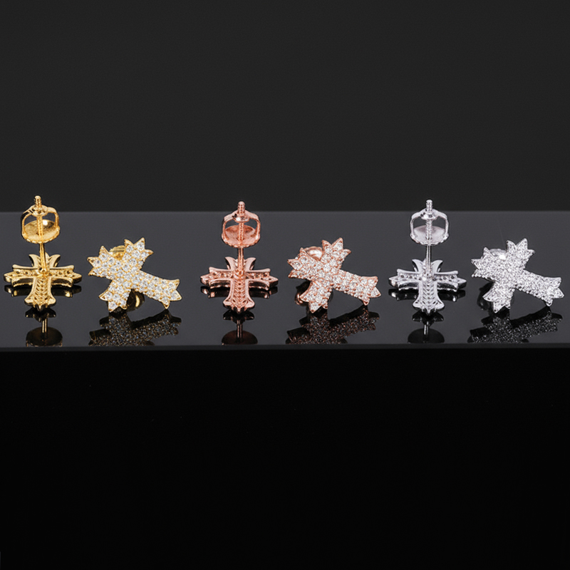 S925 & Moissanite 3-row Cross Stud Earrings S925 & Moissanite 3-row Cross Stud Earrings