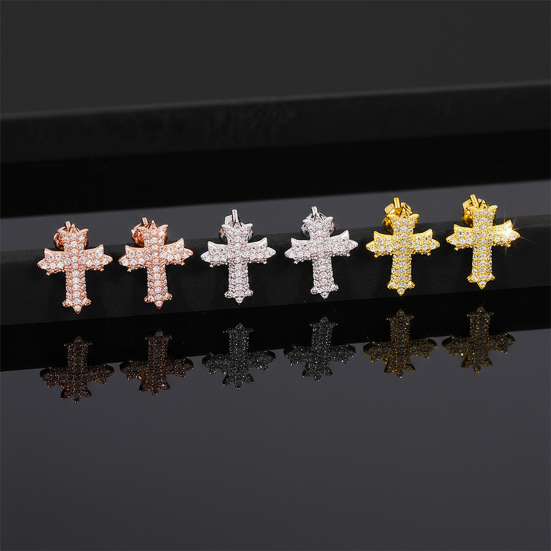 S925 & Moissanite 3-row Cross Stud Earrings S925 & Moissanite 3-row Cross Stud Earrings