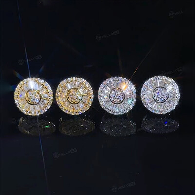 S925 & Moissanite 12mm Baguette Cut Round Stud Earrings