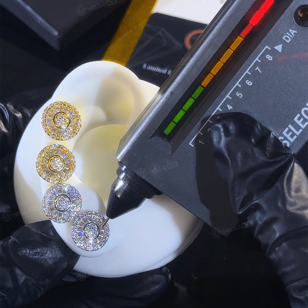 S925 & Moissanite 12mm Baguette Cut Round Stud Earrings