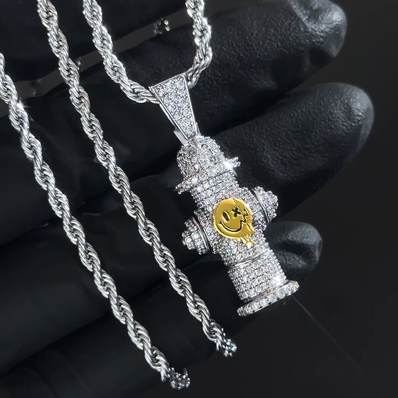 Iced Fire Hydrant Pendant in White Gold