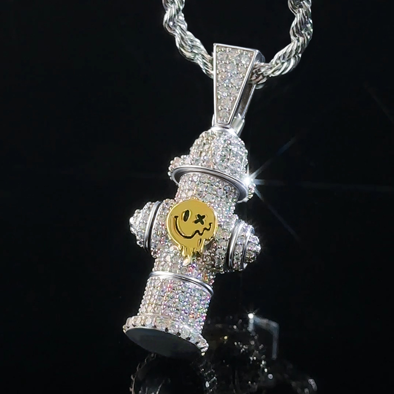 Iced Fire Hydrant Pendant in White Gold