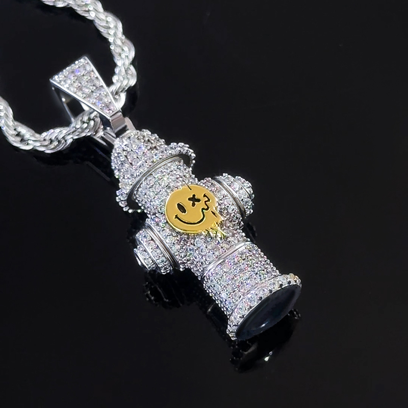 Iced Fire Hydrant Pendant in White Gold