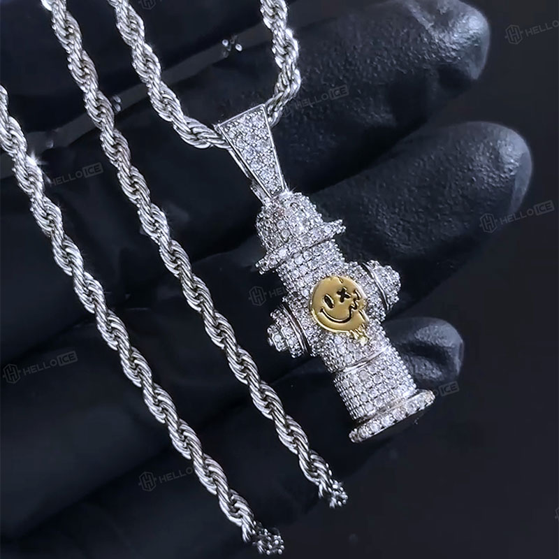 Iced Fire Hydrant Pendant in White Gold