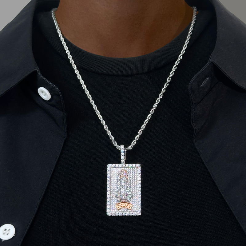 Iced Rectangle Custom Name Spaceship Pendant