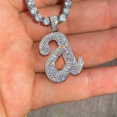 Iced Out a to z Lowercase Letters Pendants in White Gold