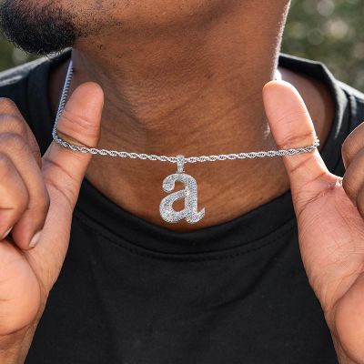 Iced Out a to z Lowercase Letters Pendants in White Gold