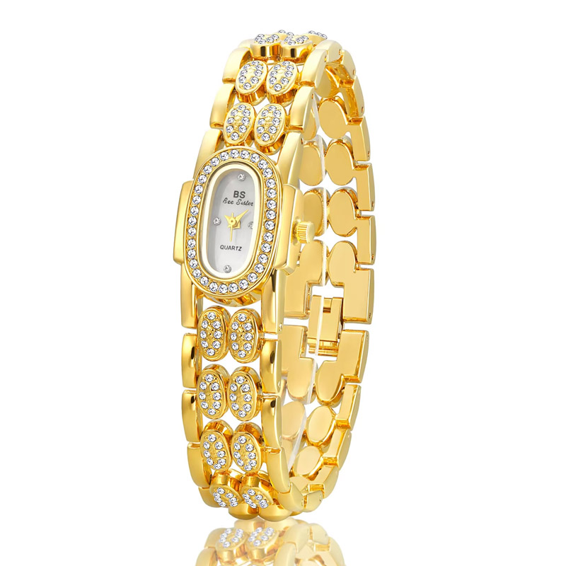 Iced Oval Dial Women's Quartz Bracelet Watch