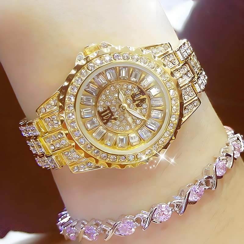 Full Iced Round&Baguette Cut Women's Watch