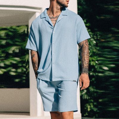 Classic Solid Color Vacation Shirt Set