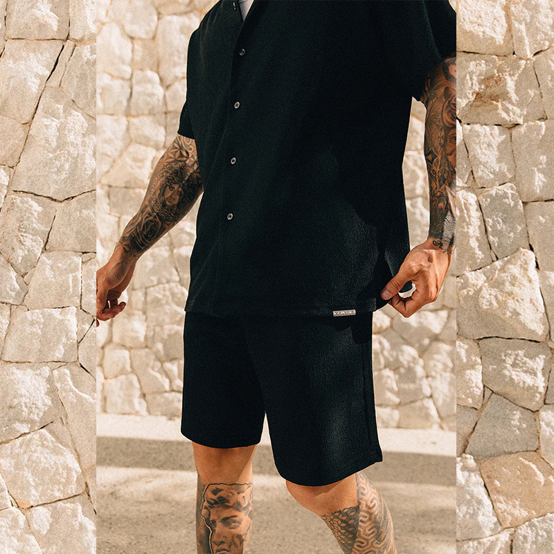 Classic Solid Color Vacation Shirt Set