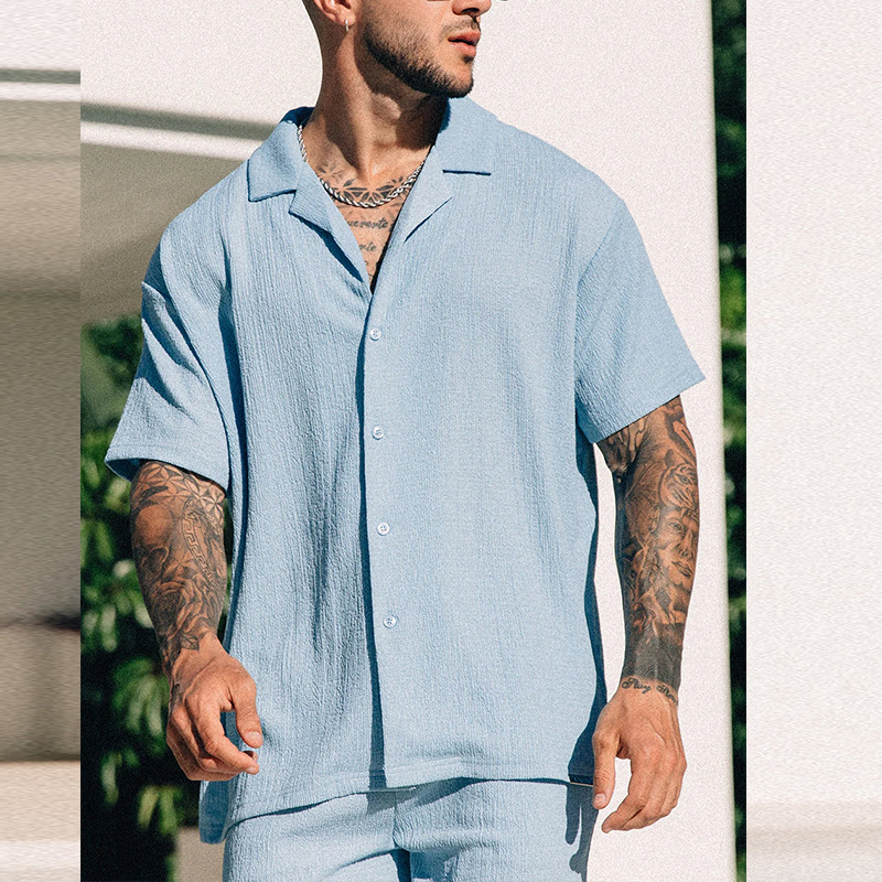 Classic Solid Color Vacation Shirt Set