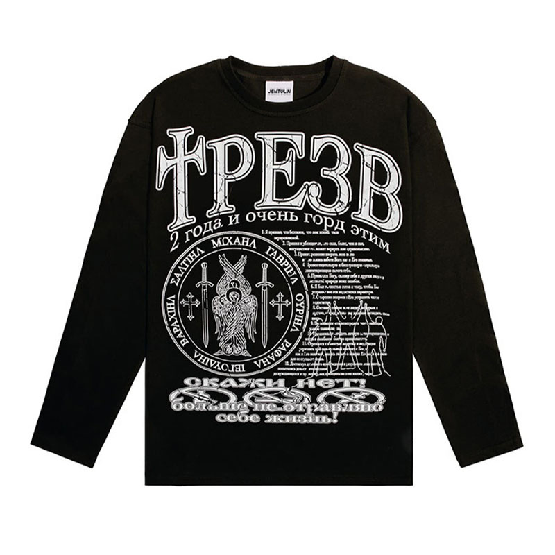 Vintage Goth Print Long Sleeve Cotton T-Shirt