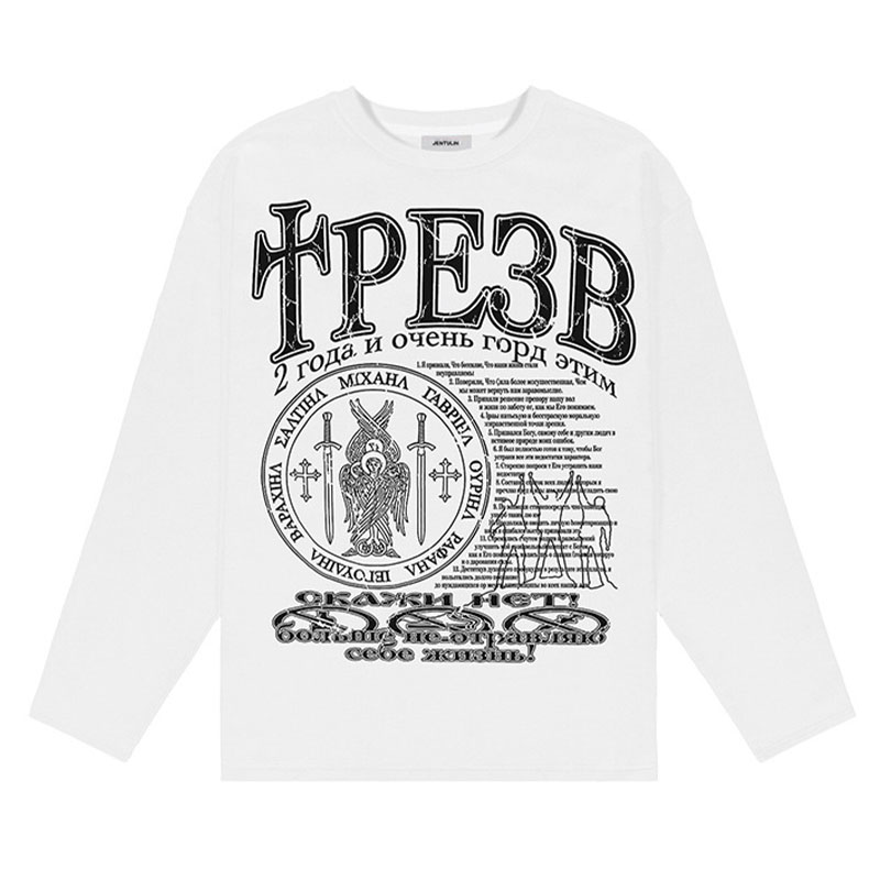 Vintage Goth Print Long Sleeve Cotton T-Shirt