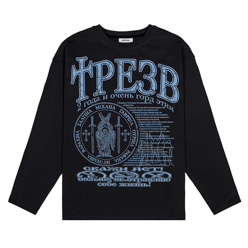 Vintage Goth Print Long Sleeve Cotton T-Shirt