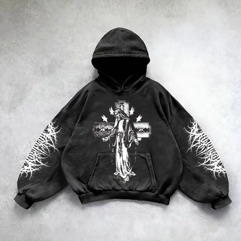 Vintage Goth Print Washed Hoodie